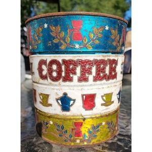 Vtg 70's Folgers Butternut Coffee Can Tin Metallic Shiny Colors Bright no Lid